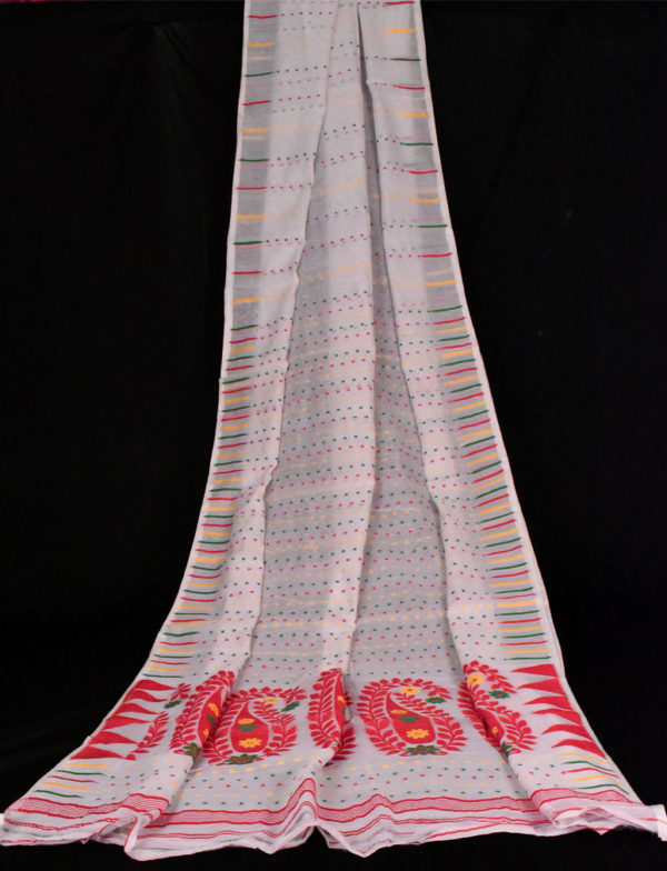 Red & White Soft Dhakai Jamdani Saree
