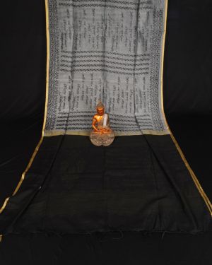 Black White Color Script Handloom Saree