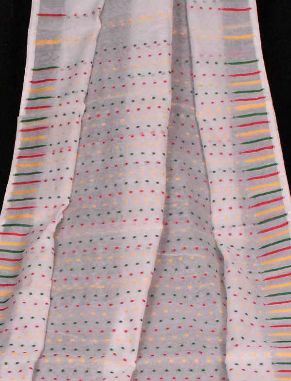 Red & White Soft Dhakai Jamdani Saree - Image 2