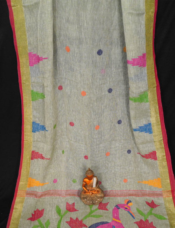 Peacock Soft Dhakai Jamdani Saree - Image 4