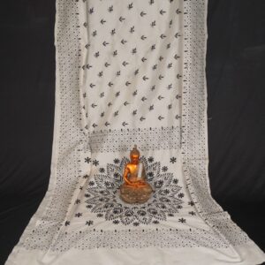 White Kantha Stitch Saree