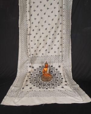 White Kantha Stitch Saree