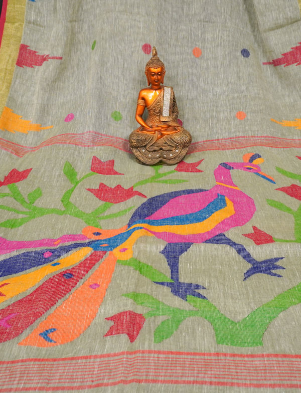 Peacock Soft Dhakai Jamdani Saree - Image 5