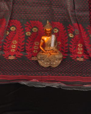 Red & Grey Soft Dhakai Jamdani Saree