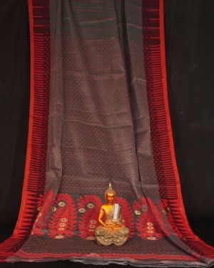 Red & Grey Soft Dhakai Jamdani Saree