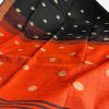 Black & Orange Pure Linen Ball Jamdani Saree - Image 2