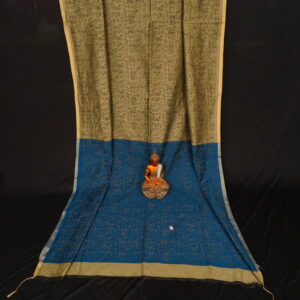 Blue light Golden Yellow Color Script Handloom Saree