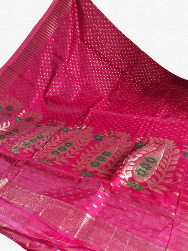 Dark Pink Soft Dhakai Jamdani Saree