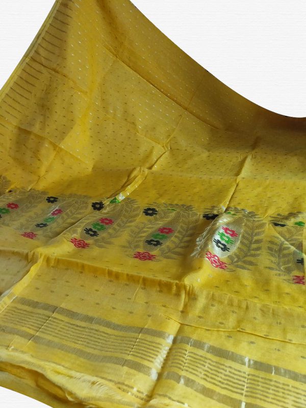 Yellow Soft Dhakai Jamdani Saree