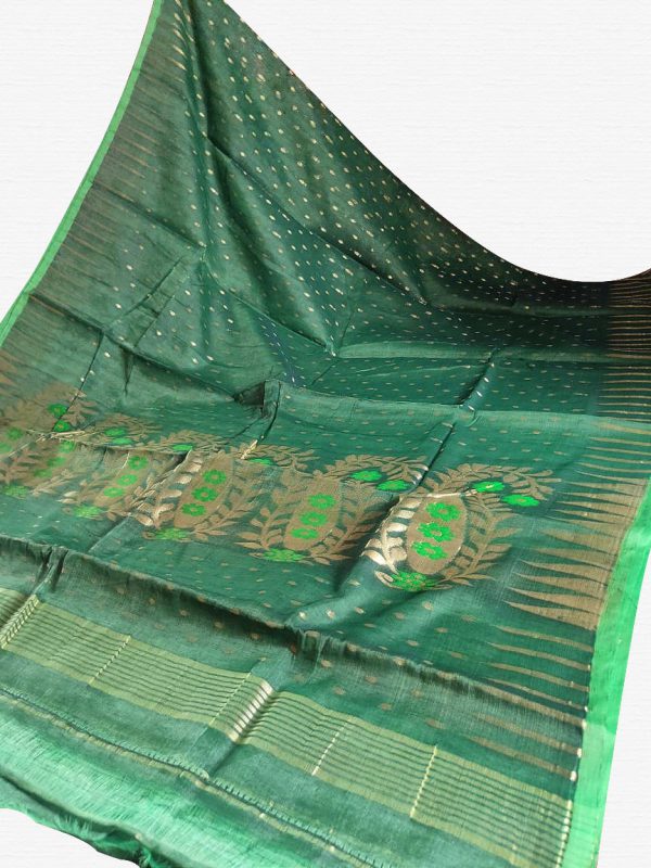 Deep Green Soft Dhakai Jamdani Saree