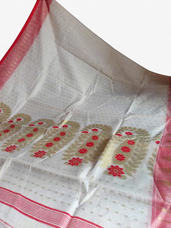 White Red Soft Dhakai Jamdani Saree