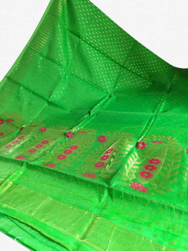 Green Red Buti  Soft Dhakai Jamdani Saree