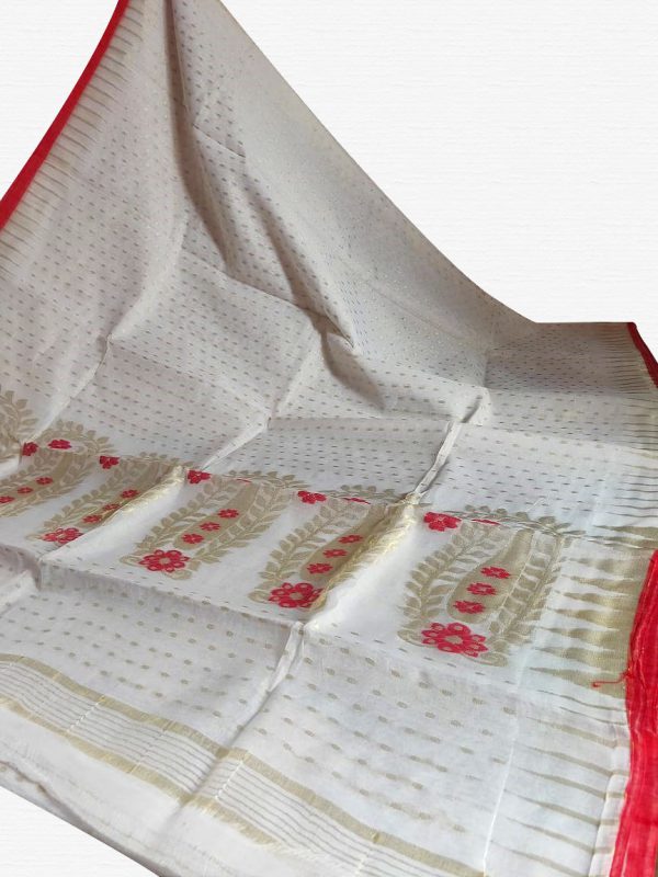 Off White Red Soft Dhakai Jamdani Saree