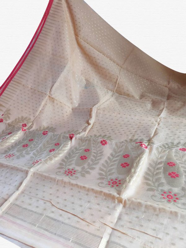 Rose Gold Red Soft Dhakai Jamdani Saree