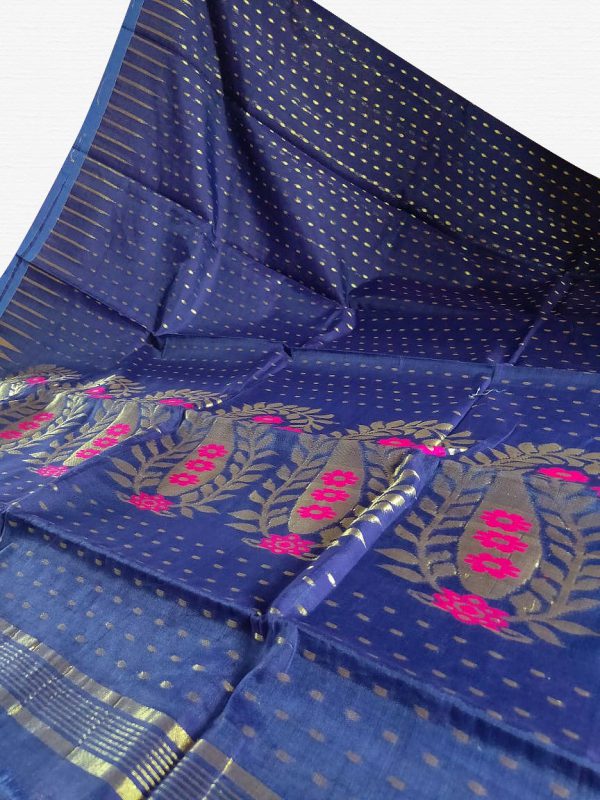 Indigo Blue Pink Soft Dhakai Jamdani Saree