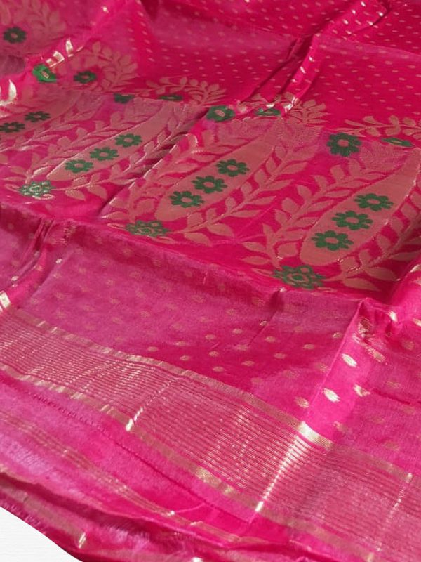 Dark Pink Soft Dhakai Jamdani Saree - Image 2