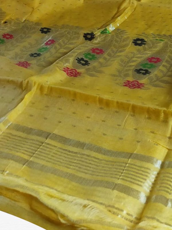 Yellow Soft Dhakai Jamdani Saree - Image 2