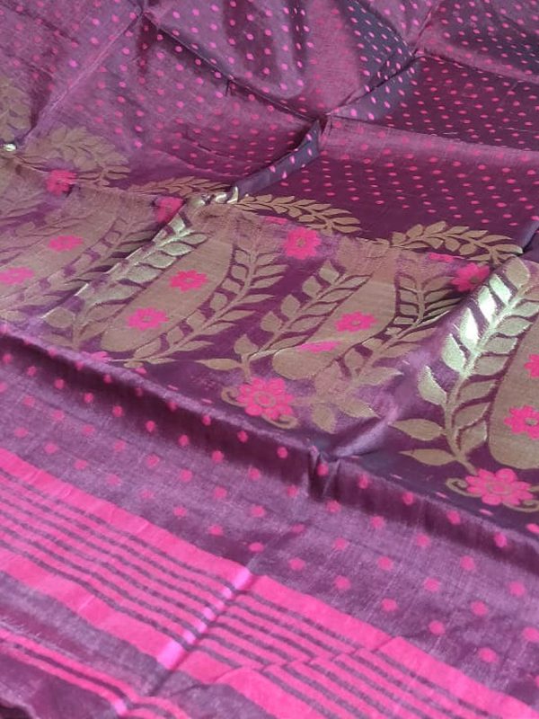 Dark Purple Soft Dhakai Jamdani Saree - Image 2