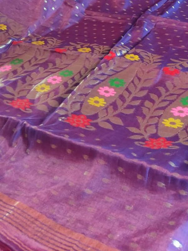 Purple Soft Dhakai Jamdani Saree - Image 2