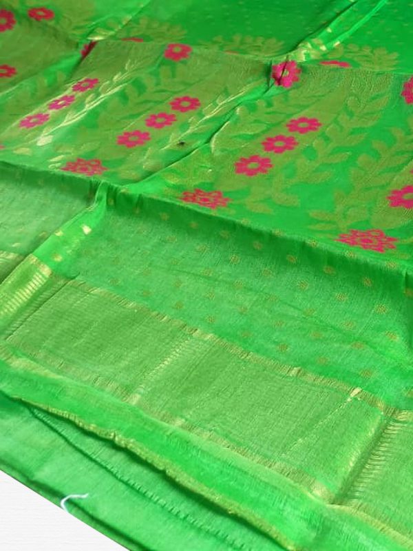 Green Red Buti  Soft Dhakai Jamdani Saree - Image 2