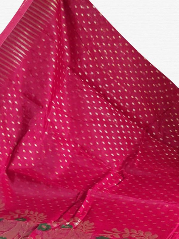 Dark Pink Soft Dhakai Jamdani Saree - Image 3