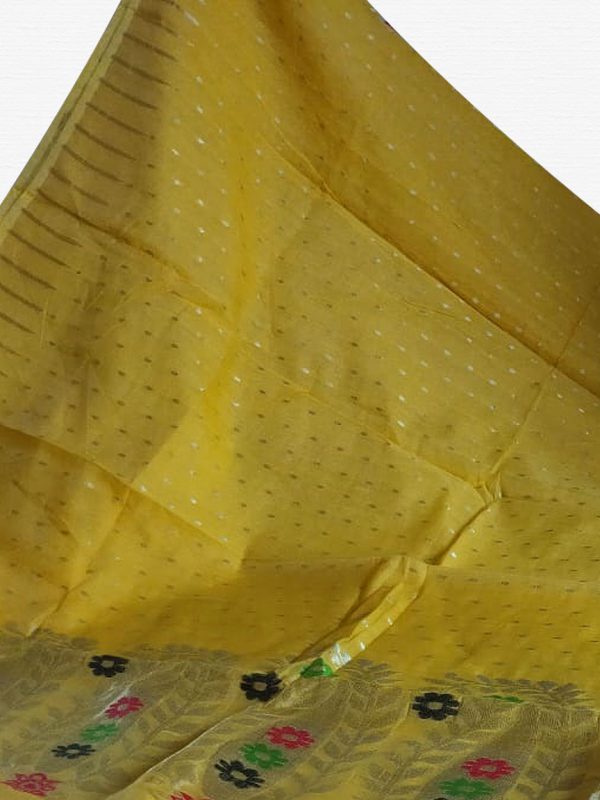 Yellow Soft Dhakai Jamdani Saree - Image 3