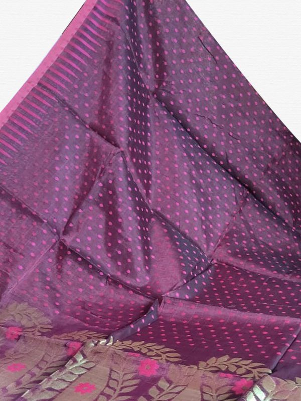 Dark Purple Soft Dhakai Jamdani Saree - Image 3