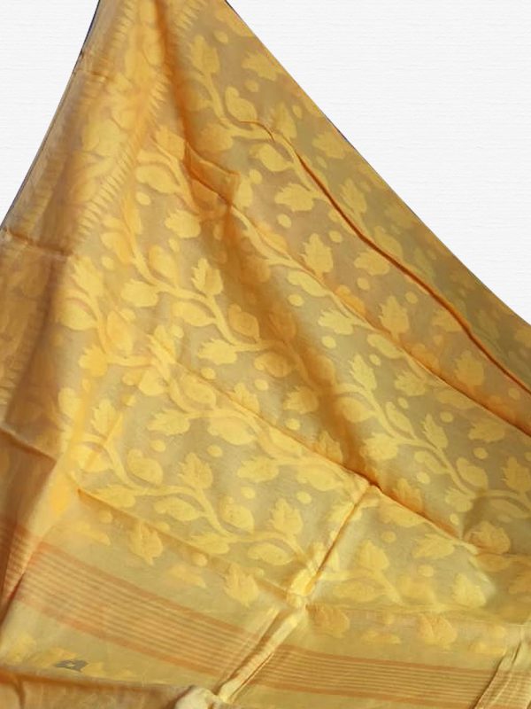 Golden Yellow Soft Dhakai Jamdani Saree - Image 3
