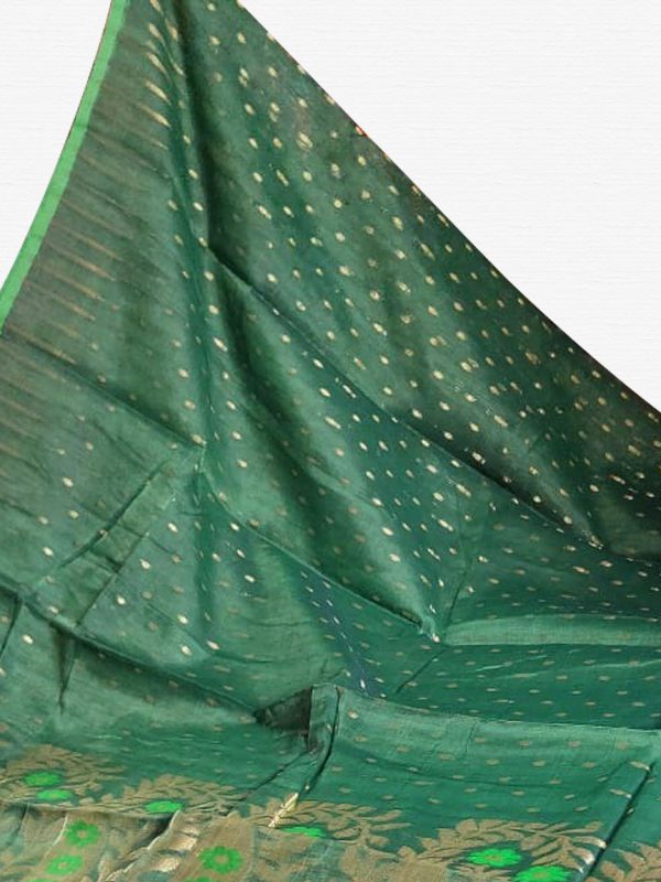 Deep Green Soft Dhakai Jamdani Saree - Image 3