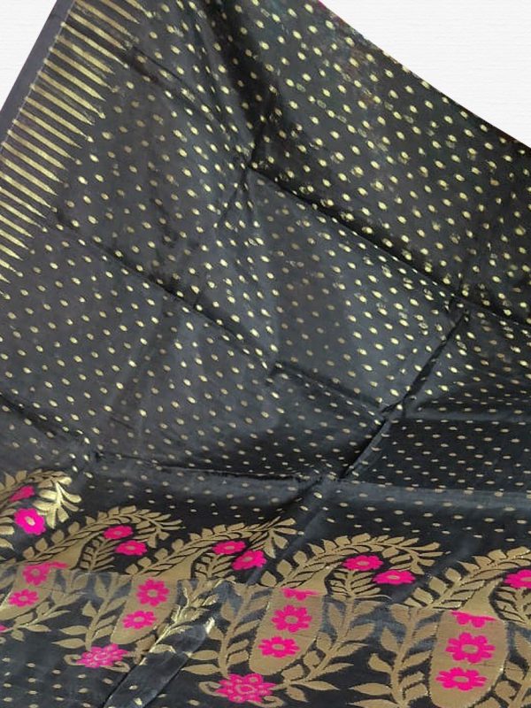 Black Pink Soft Dhakai Jamdani Saree - Image 3