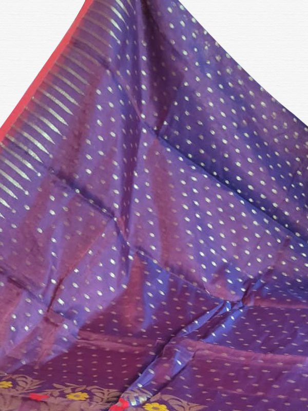 Purple Soft Dhakai Jamdani Saree - Image 3