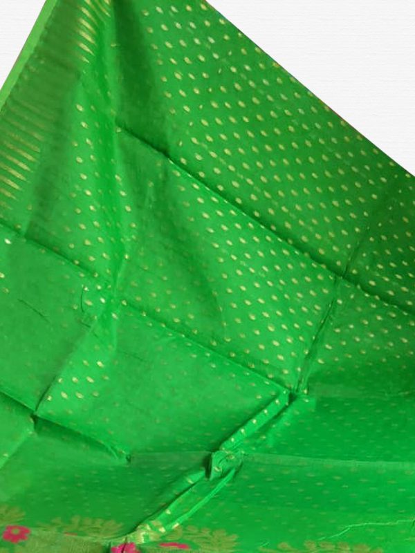 Green Red Buti  Soft Dhakai Jamdani Saree - Image 3