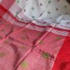 White & Red Pure Linen Ball Jamdani Saree