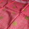 White & Red Pure Linen Ball Jamdani Saree - Image 3