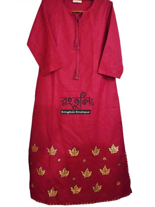 Maroon Color Golden Leaf Febric Kurti