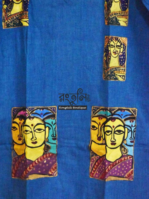 Peacock Blue Jamini Roy Febric Art Punjabi - Image 2