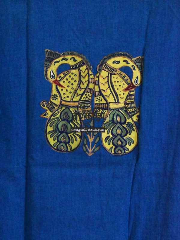 Peacock Blue Jamini Roy Febric Art Punjabi - Image 3