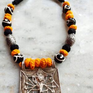 Durga Pendant  Necklace with Cotton Beads