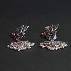 The Dangling Pearl Motif- Oxidized Boho Earrings