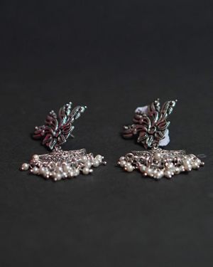 The Dangling Pearl Motif- Oxidized Boho Earrings