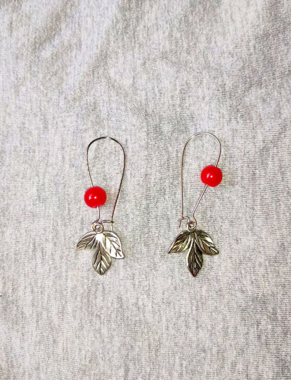 The Dangling Leaves - Tiny Trinket Earrings (Red Beads)
