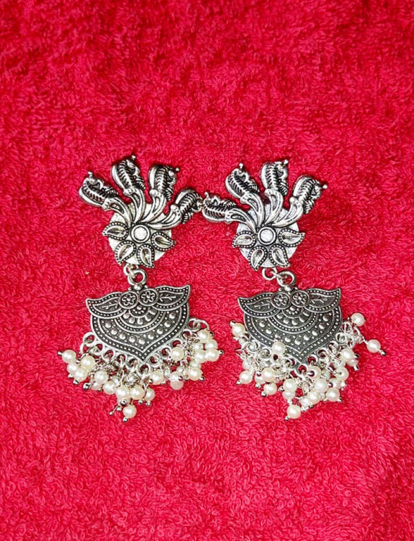 The Dangling Pearl Motif- Oxidized Boho Earrings