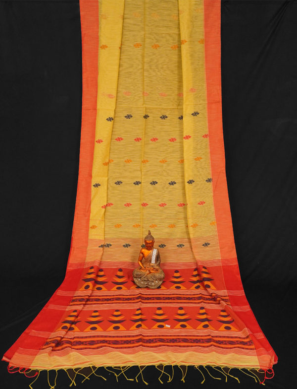 Elegant Yellow Cotton Linen Handloom Saree