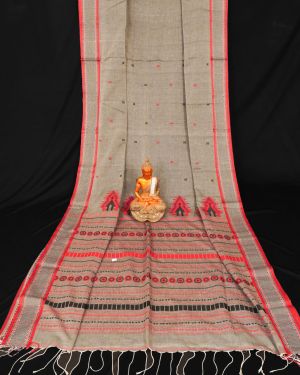 Divine Off White Pure Handloom Cotton Saree With Designer Pallu