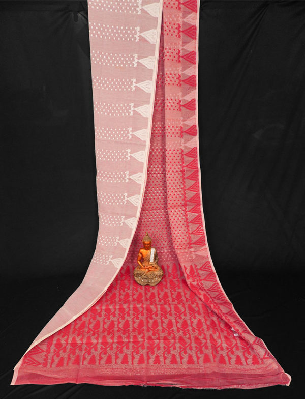 Rich Textured White Red Soft Dhakai Jamdani Saree