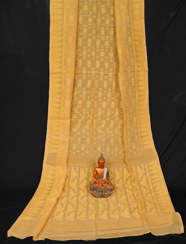 Rich Textured Cream Golden Soft Dhakai Jamdani Saree