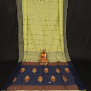 Elegant Lime Yellow Cotton Linen Handloom Saree