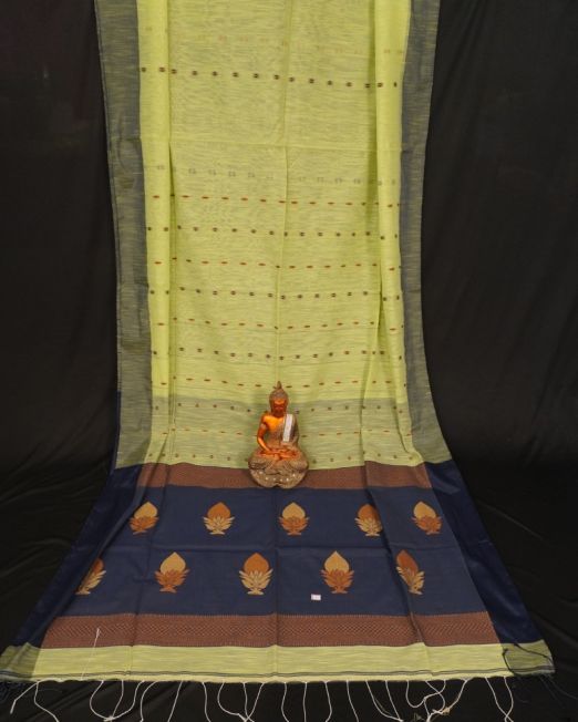 Elegant Lime Yellow Cotton Linen Handloom Saree