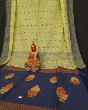 Elegant Lime Yellow Cotton Linen Handloom Saree