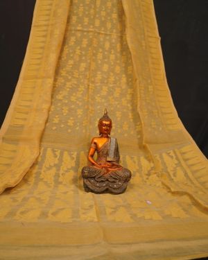 Rich Textured Cream Golden Soft Dhakai Jamdani Saree
